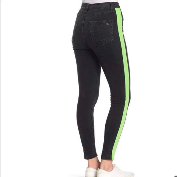 NWT! RAG & BONE Mazie Black w/Lime Side Stripe Skinny Jeans 23 - Picture 4 of 13